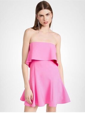 Likely Strapless Pink Ruffle Swing Dress